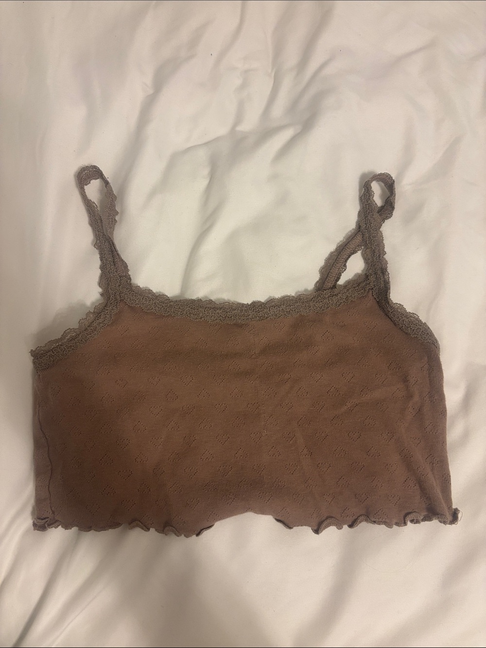 Simons Brown Lace-Trim Cropped Cami